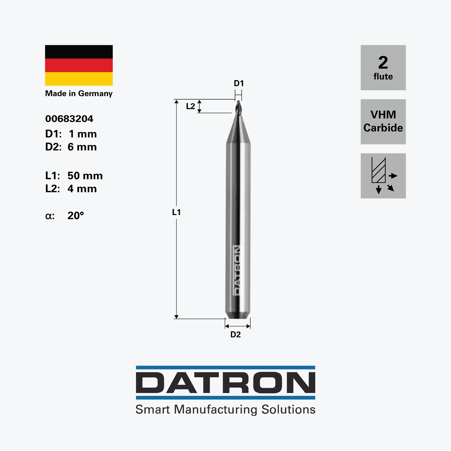 1mm 20° Double Flute Engraving Tool, 6mm shank - 00683204