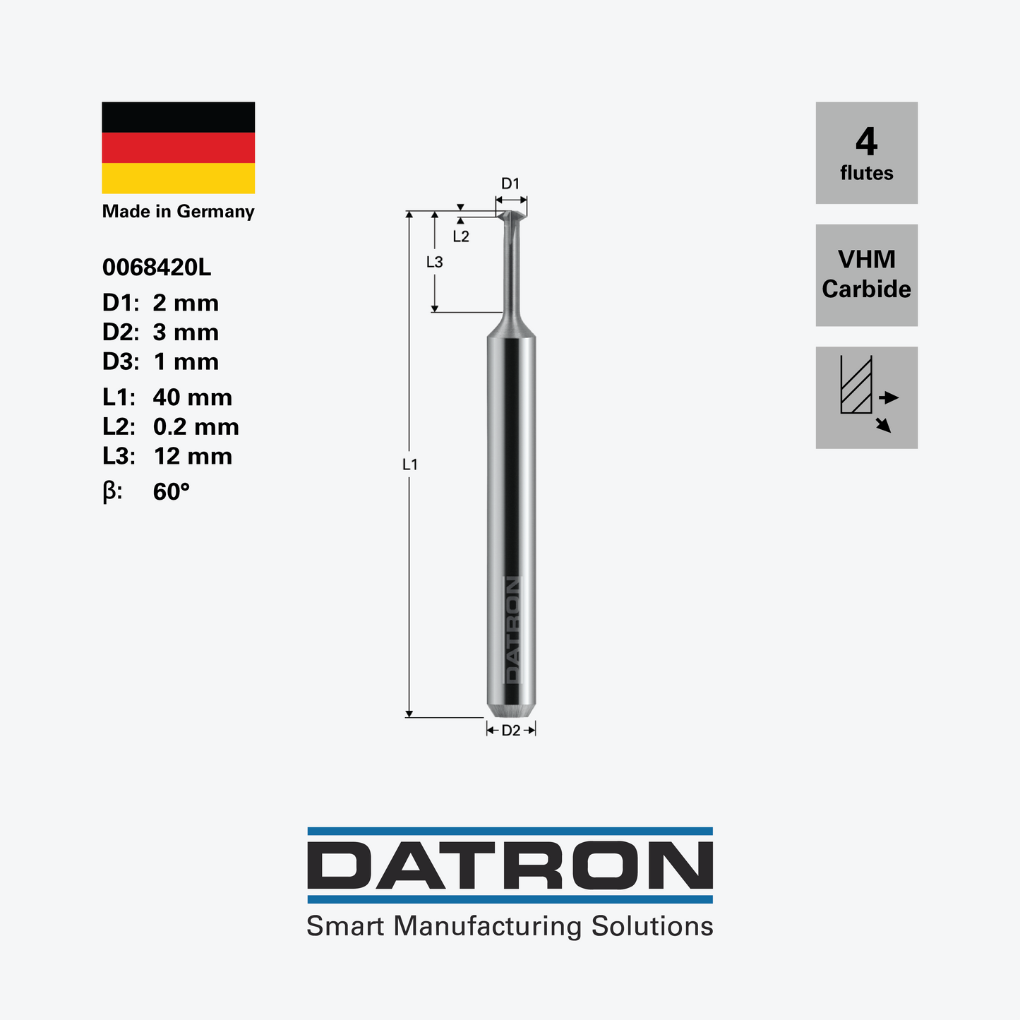 DATRON - M2.5 to M4 threadmill, single point - 0068420L - dimensions
