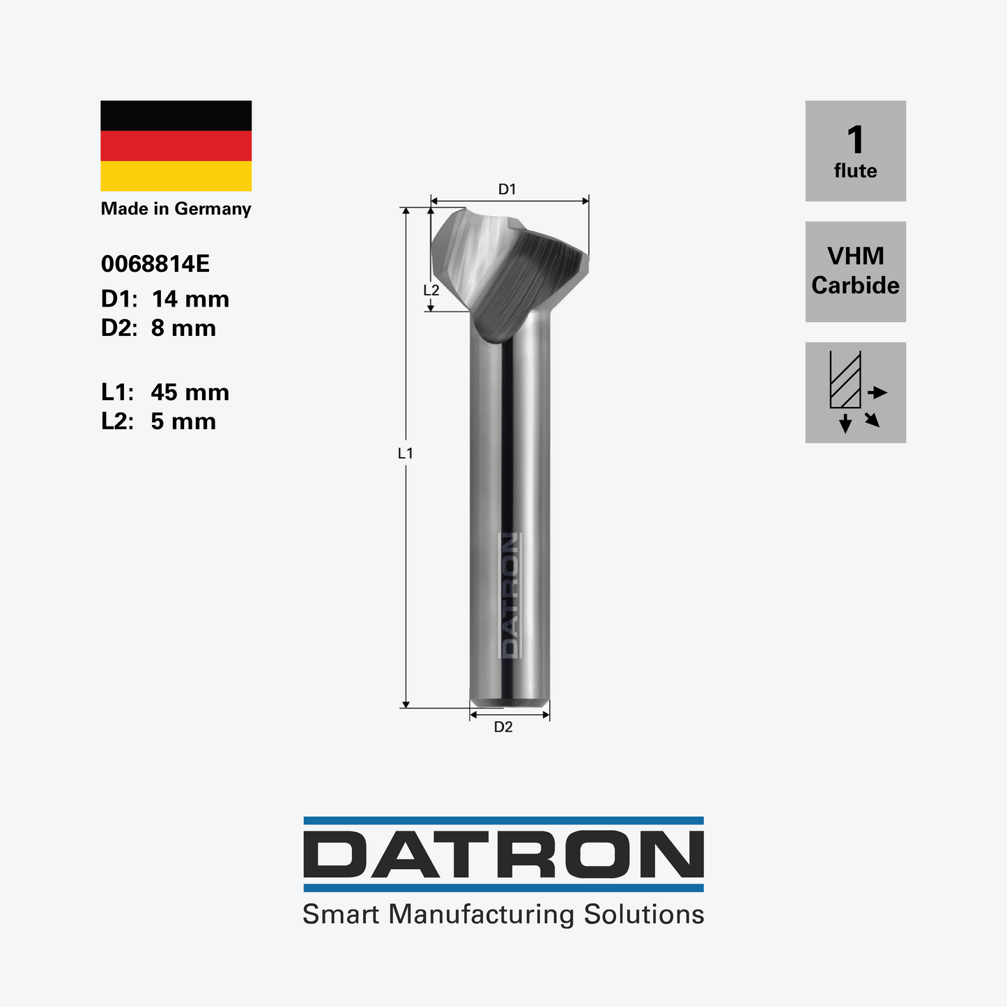 DATRON - Single flute face mill, stepped and balanced - 0068814E - dimensions