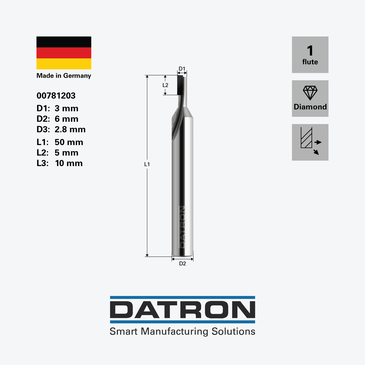 DATRON - Diamond milling tool, for fiberglass & carbon fiber - 00781203 - dimensions