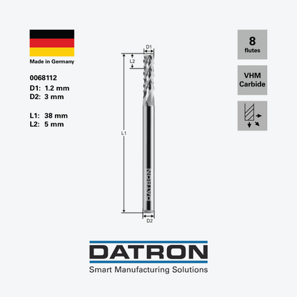 DATRON - Micro-tooth end mill, for fiberglass & carbon fiber - 0068112 - dimensions