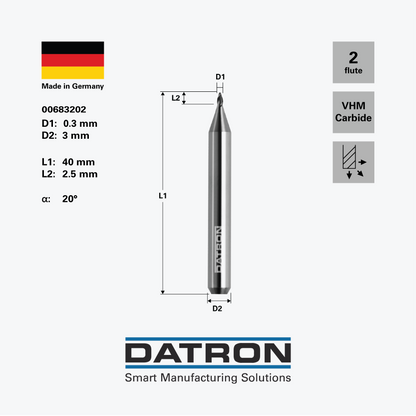 0.3mm 20° Double Flute Engraving Tool, 3mm shank - 00683202