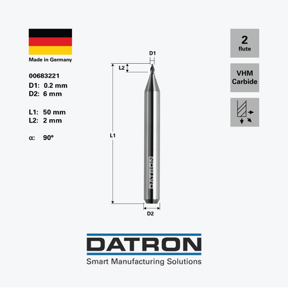 0.2mm 90° Double Flute Engraving Tool, 6mm shank - 00683221