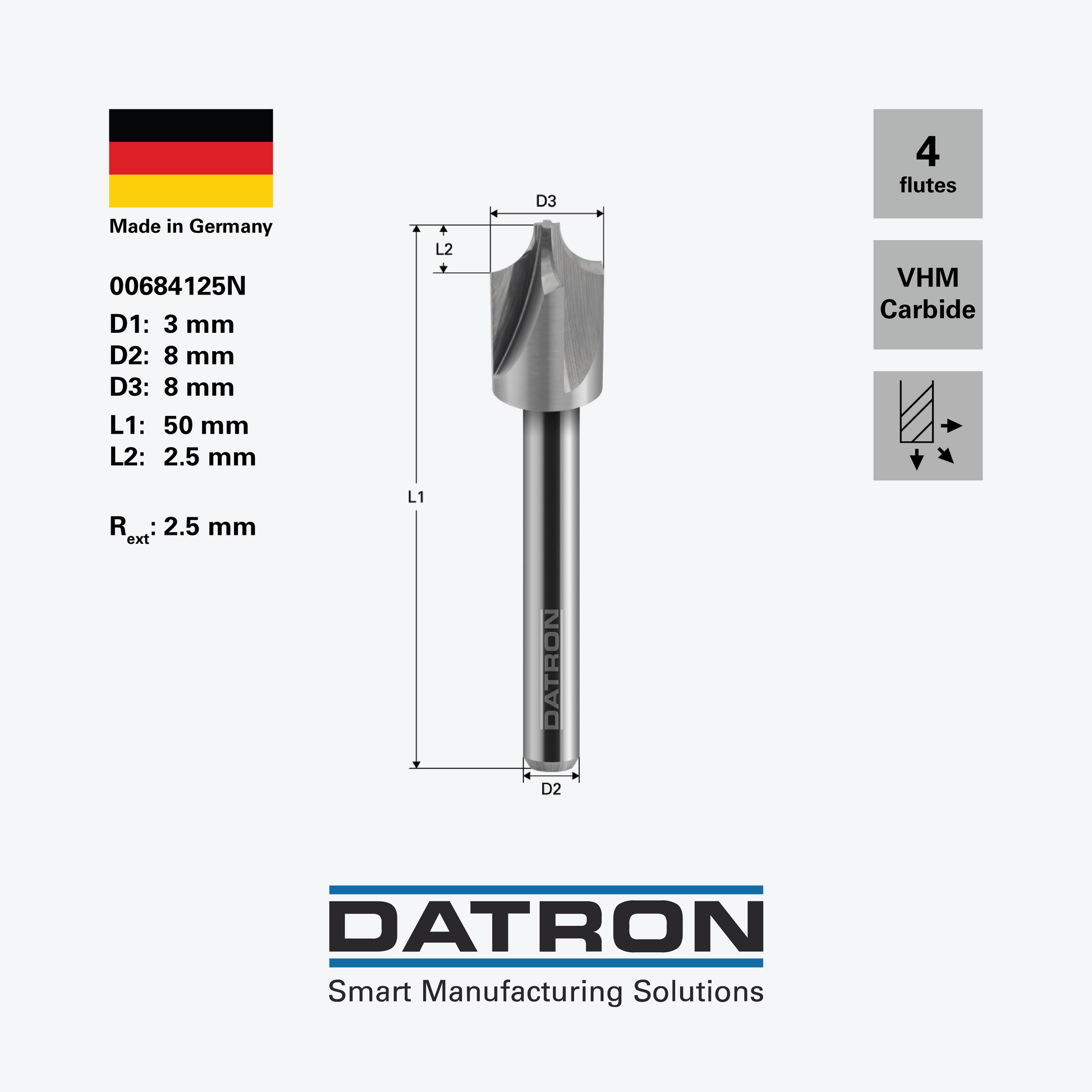 DATRON - External radius end mill - 00684125N - dimensions