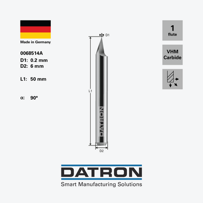 DATRON - Engraving tool, 6mm shank, for steel - 0068514A - dimensions