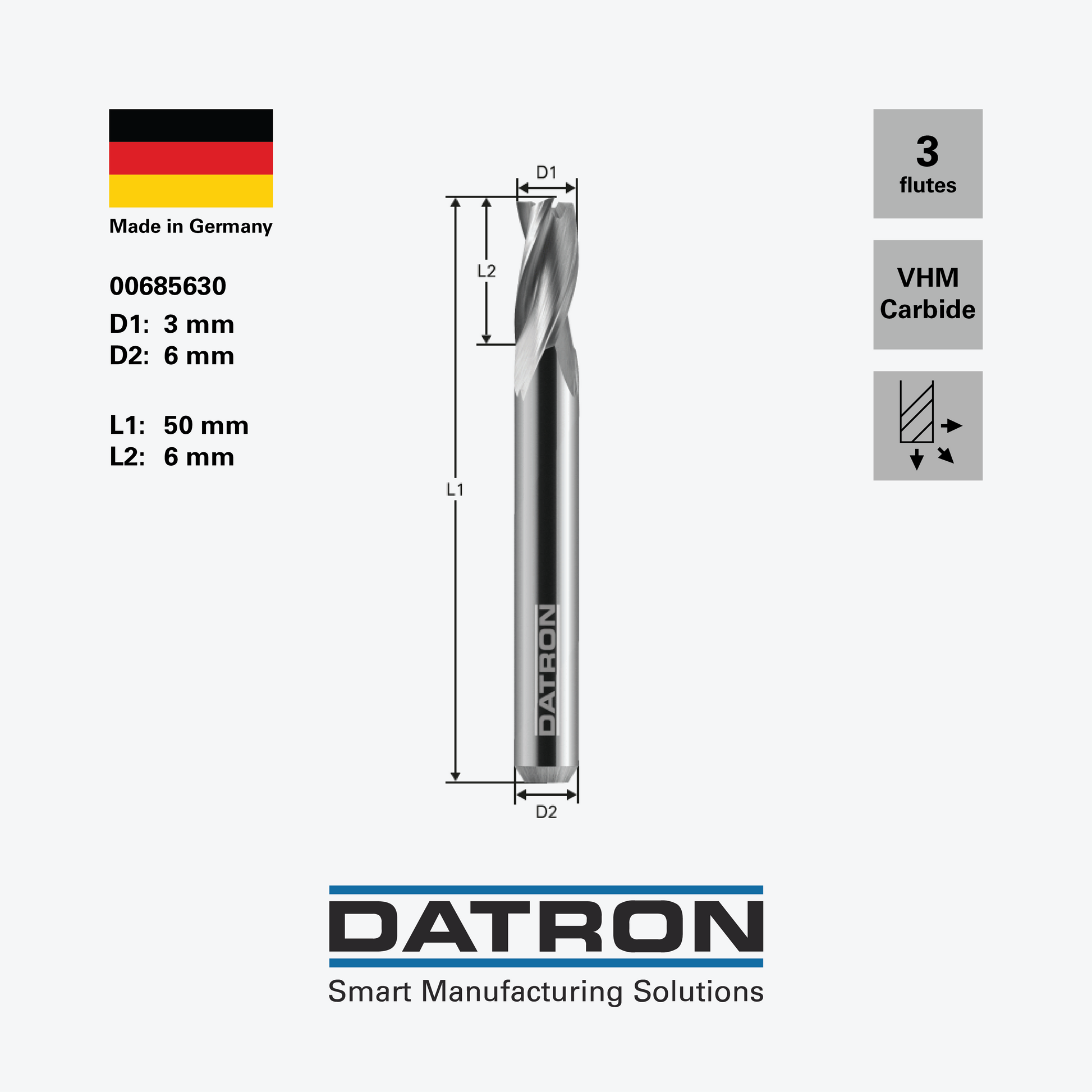 DATRON - Triple flute end mill, for copper, finishing - 00685630 - dimensions
