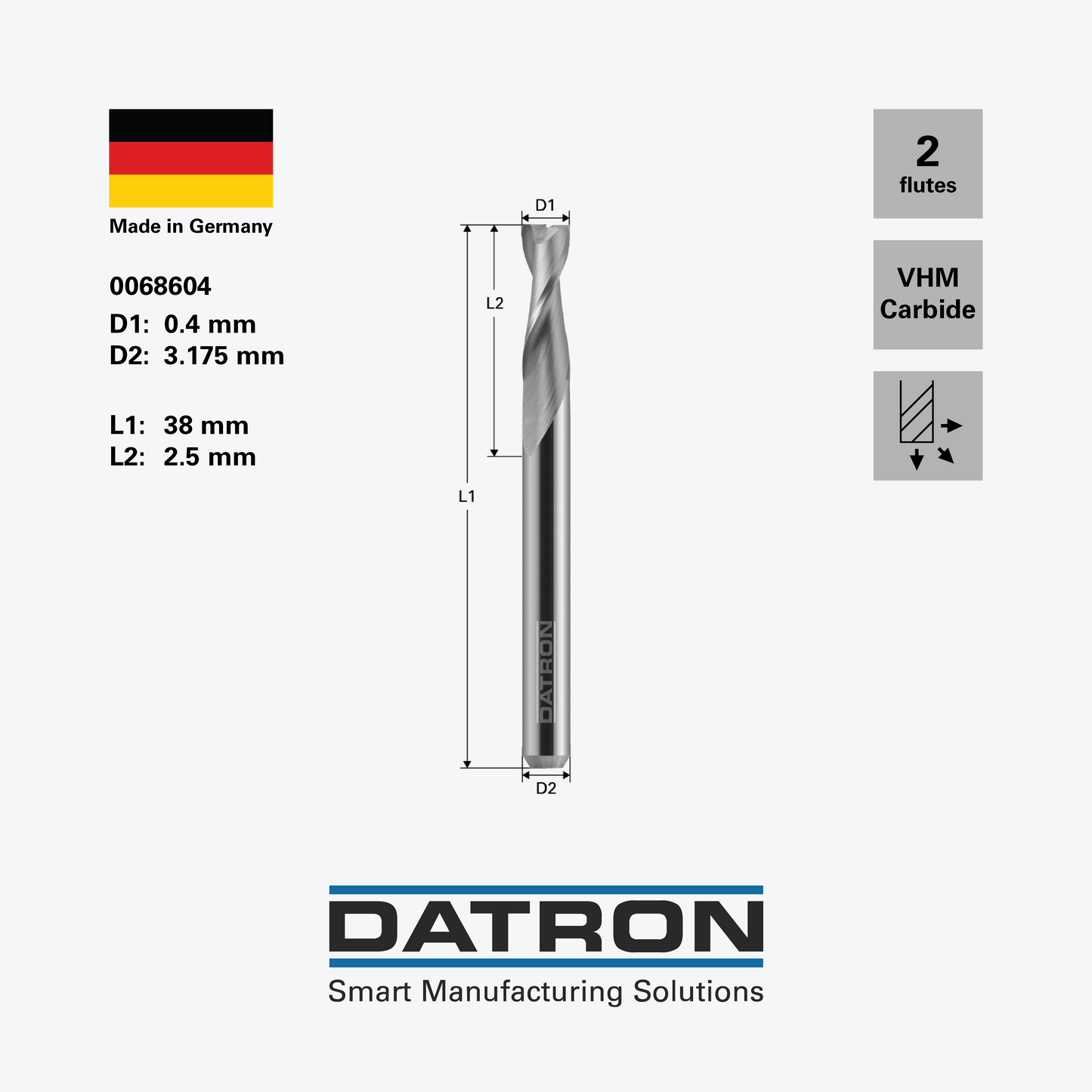 DATRON - Double flute end mill, standard - 0068604 - dimensions