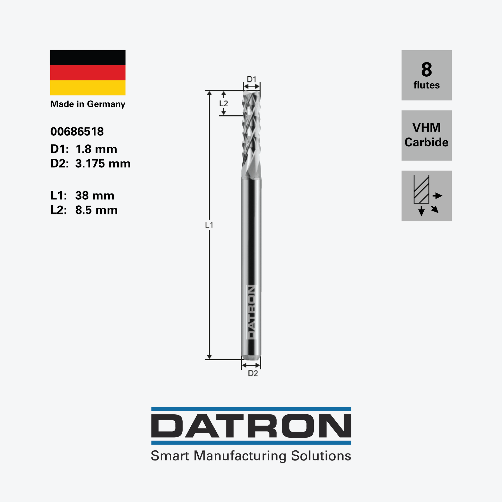DATRON - Micro-tooth end mill, for fiberglass & carbon fiber - 00686518 - dimensions