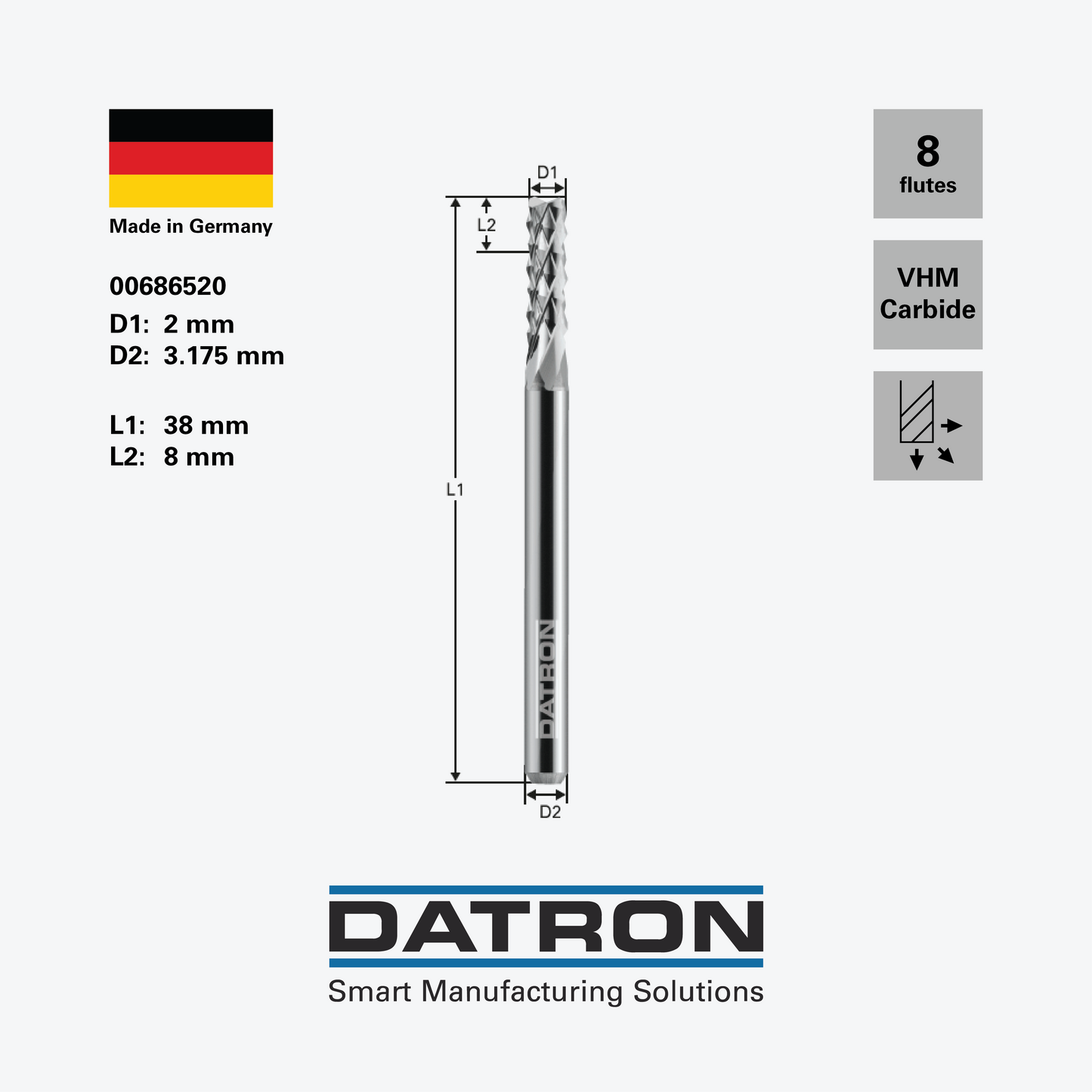 DATRON - Micro-tooth end mill, for fiberglass & carbon fiber - 00686520 - dimensions