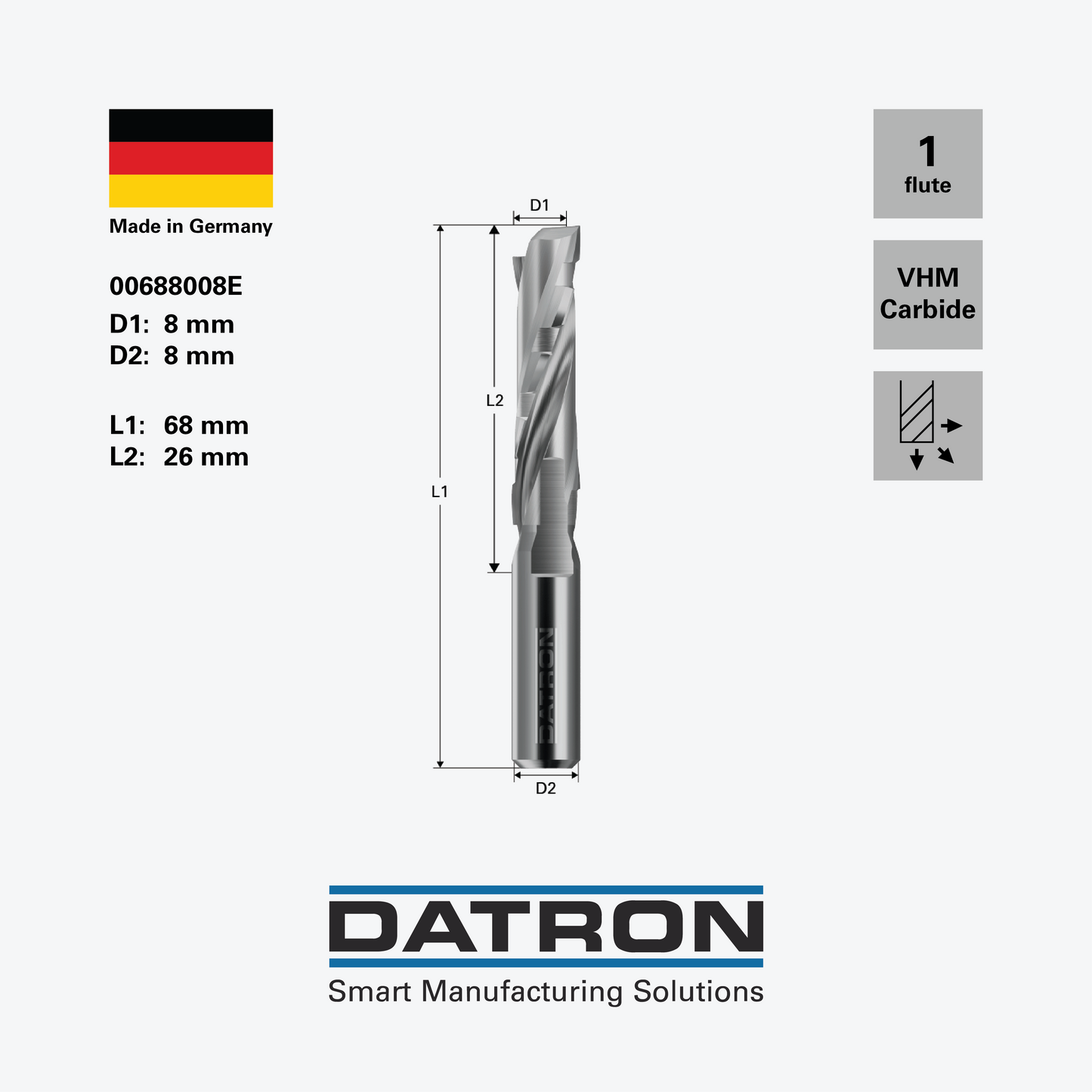 DATRON - Single flute, CrossCutter - 00688008E - dimensions