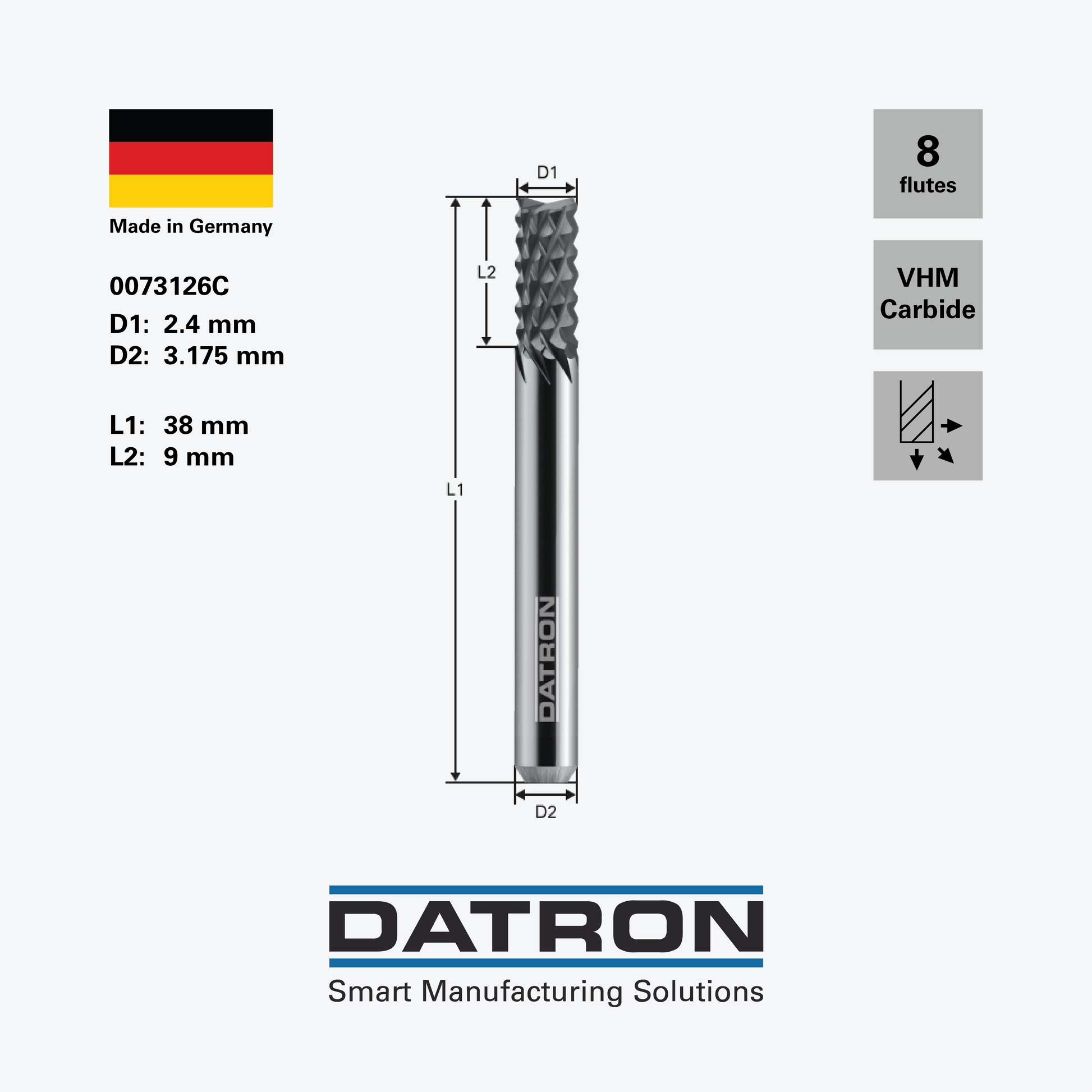 DATRON - Micro-tooth end mill, for fiberglass & carbon fiber, Diamond coating - 0073126C - dimensions