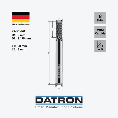 DATRON - Micro-tooth end mill, for fiberglass & carbon fiber, Diamond coating - 0073126D - dimensions