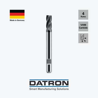 DATRON - Four flute end mill, for steels, with DIN Form HB flat, ALCRONA coated  - 0078409
