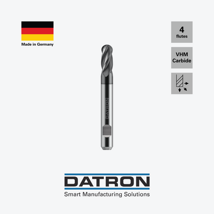 DATRON - Four flute ball nose end mill, for steels, with DIN Form HB flat, ALCRONA coated - 0078552