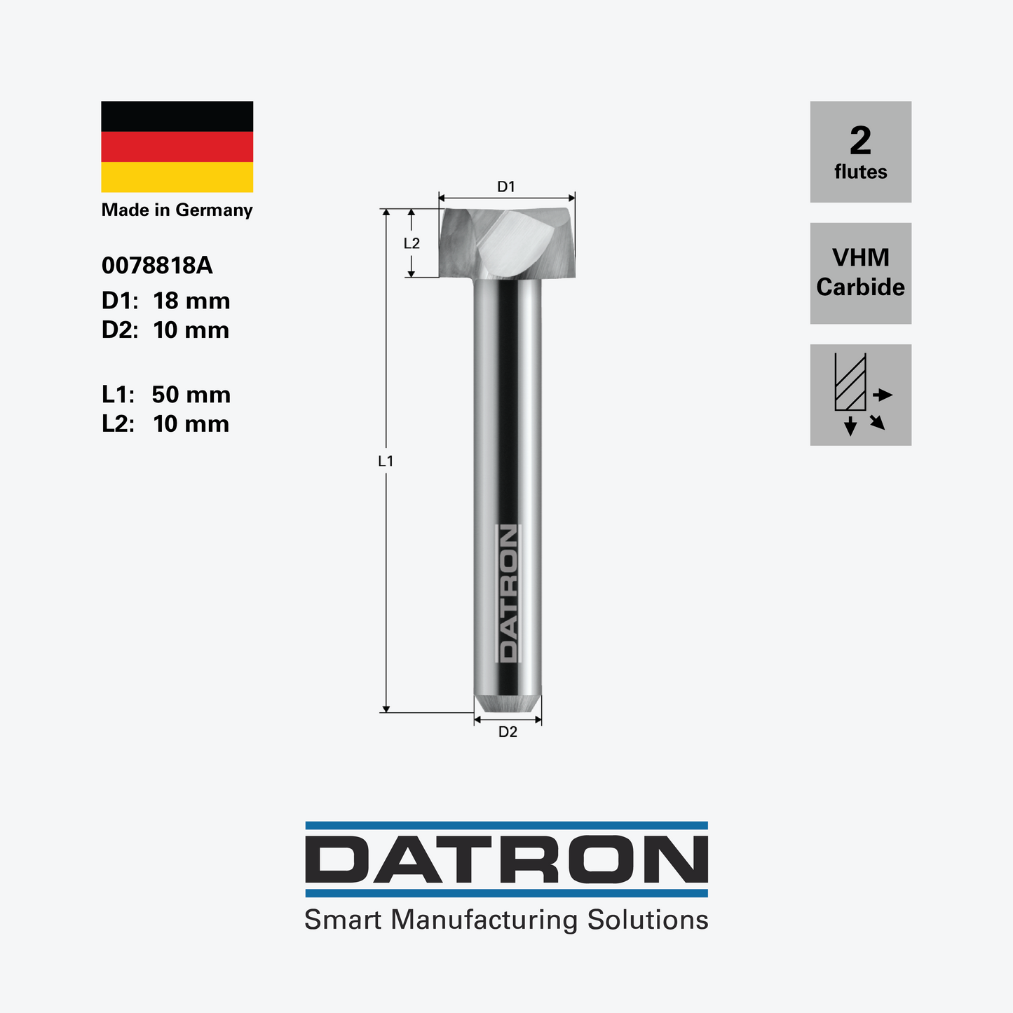 DATRON - Double flute face mill, stepped - 0078818A - dimensions